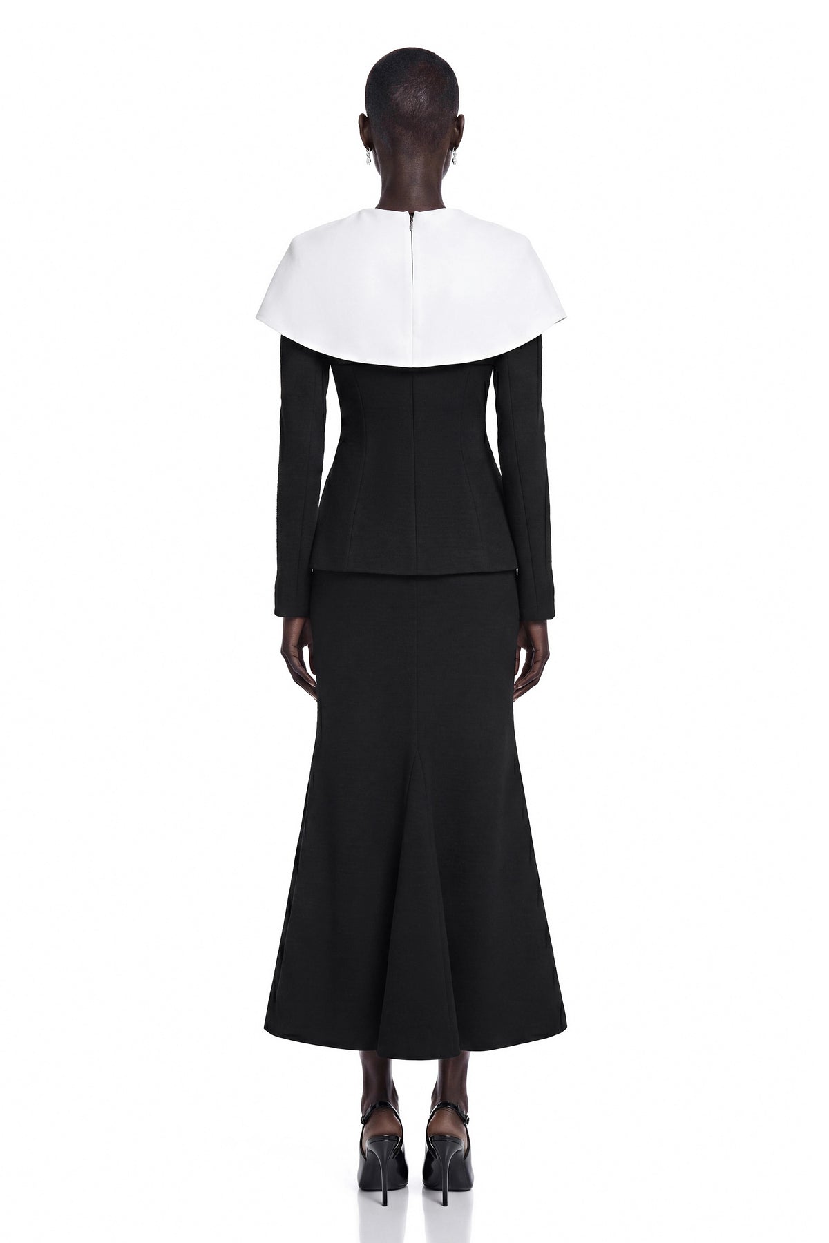 Uliana Black Color Block Fishtail Midi Dress