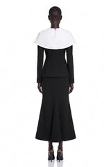 Uliana Black Color Block Fishtail Midi Dress