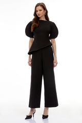 Uliana Black Puff Sleeve Top  Trousers Set