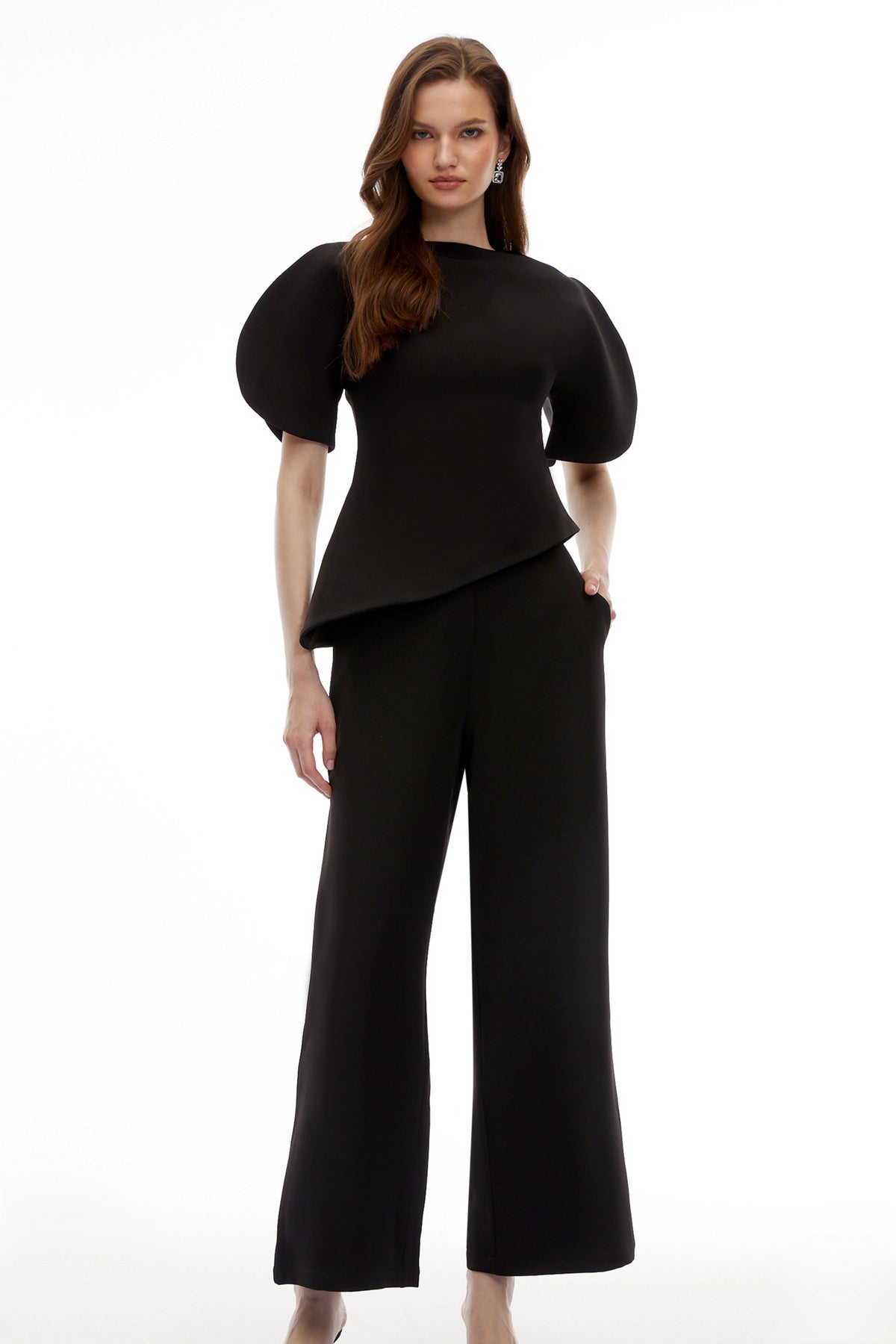 Uliana Black Puff Sleeve Top  Trousers Set