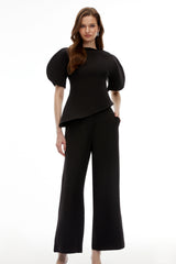 Uliana Black Puff Sleeve Top  Trousers Set