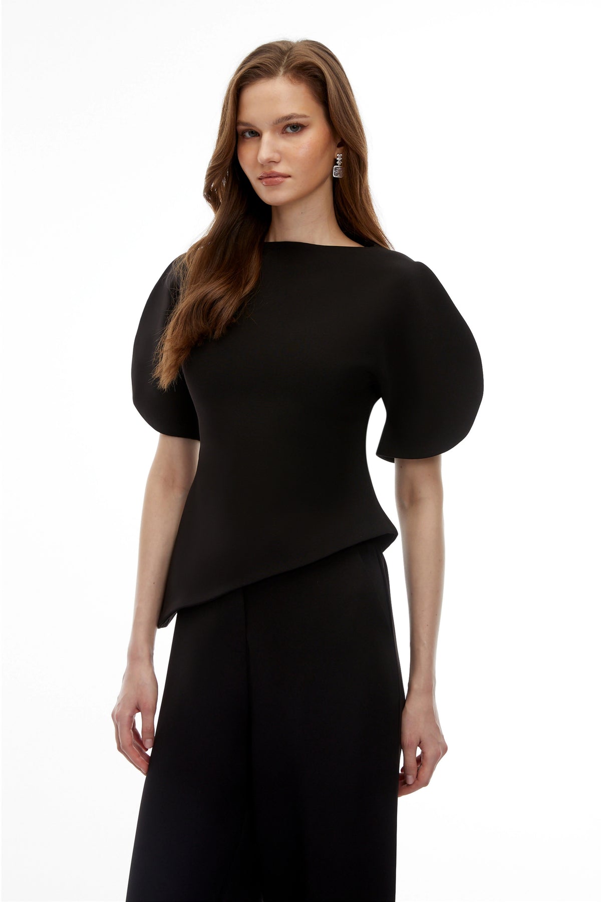 Uliana Black Puff Sleeve Top  Trousers Set