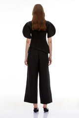 Uliana Black Puff Sleeve Top  Trousers Set