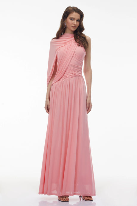 Melissa Maxi Dress Pink One Shoulder Ruched