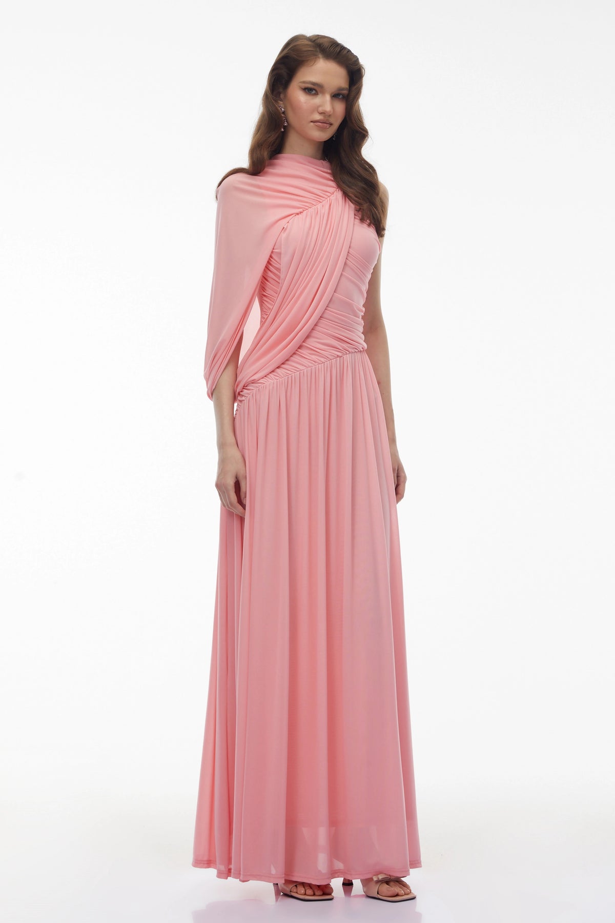 Uliana Pink One Shoulder Ruched Maxi Dress