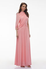 Uliana Pink One Shoulder Ruched Maxi Dress