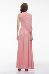 Uliana Pink One Shoulder Ruched Maxi Dress