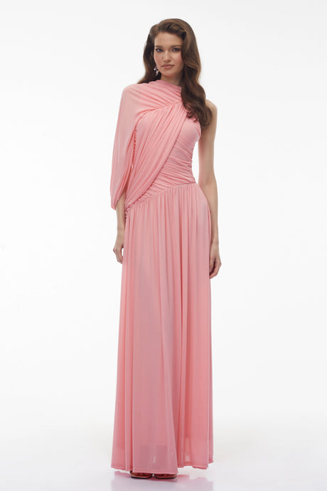 Melissa Maxi Dress Pink One Shoulder Ruched