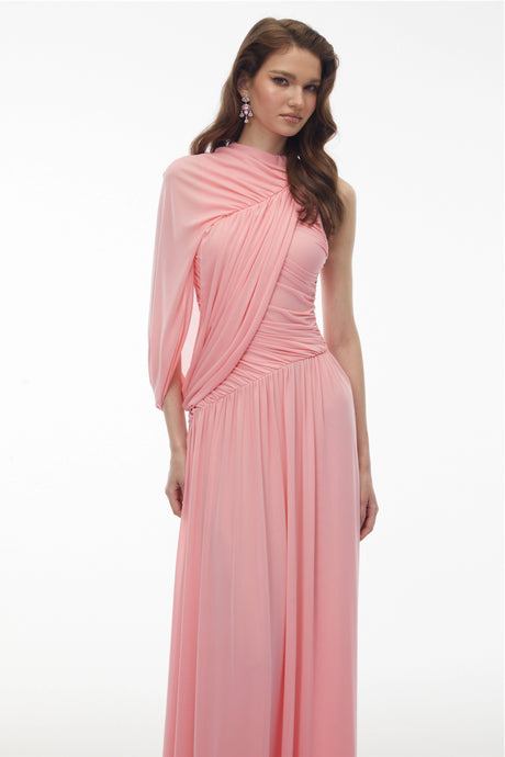 Melissa Maxi Dress Pink One Shoulder Ruched