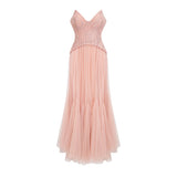 Ulrique Pink Lace Corset Tulle Maxi Dress