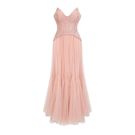 Melody Maxi Dress Pink Lace Corset Tulle