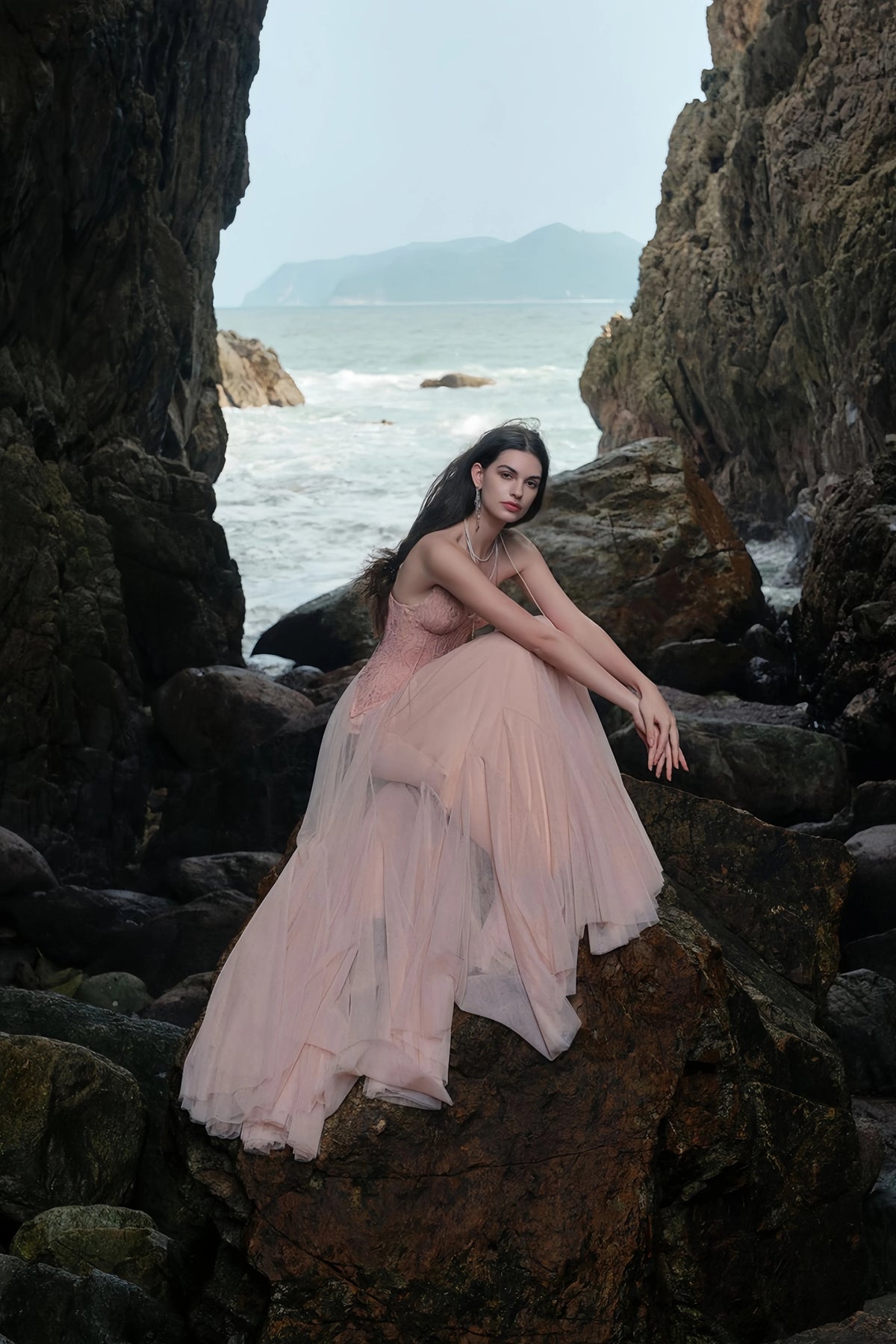 Ulrique Pink Lace Corset Tulle Maxi Dress