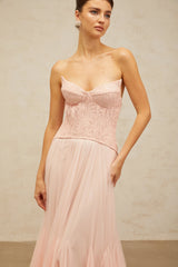 Ulrique Pink Lace Corset Tulle Maxi Dress