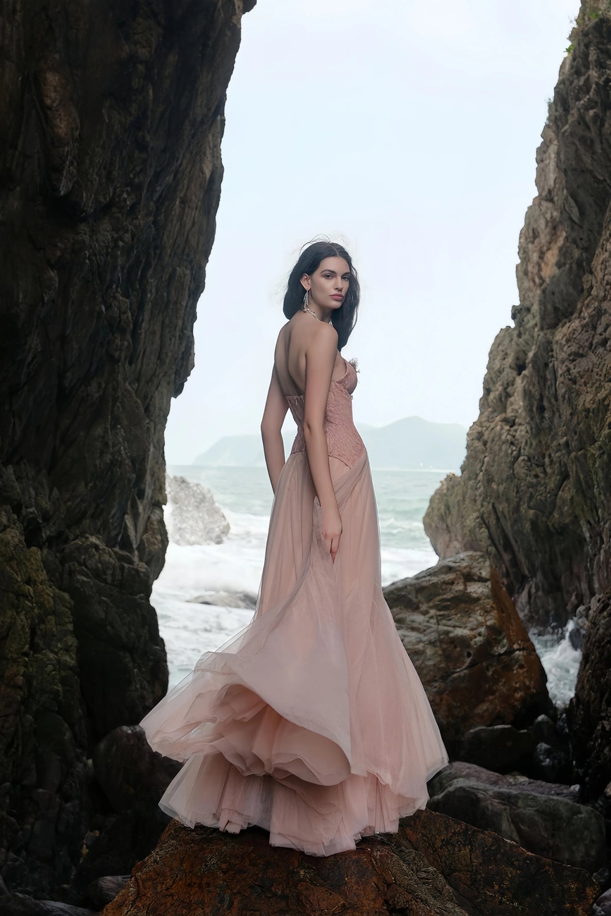 Ulrique Pink Lace Corset Tulle Maxi Dress