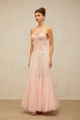 Ulrique Pink Lace Corset Tulle Maxi Dress