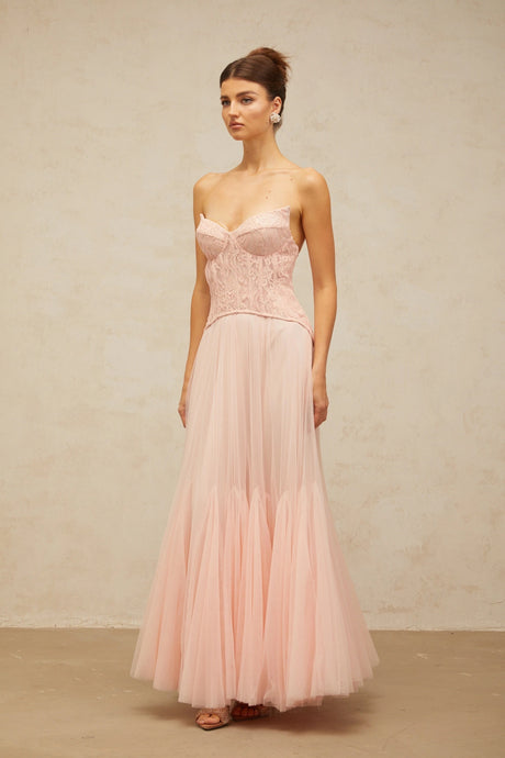 Melody Maxi Dress Pink Lace Corset Tulle