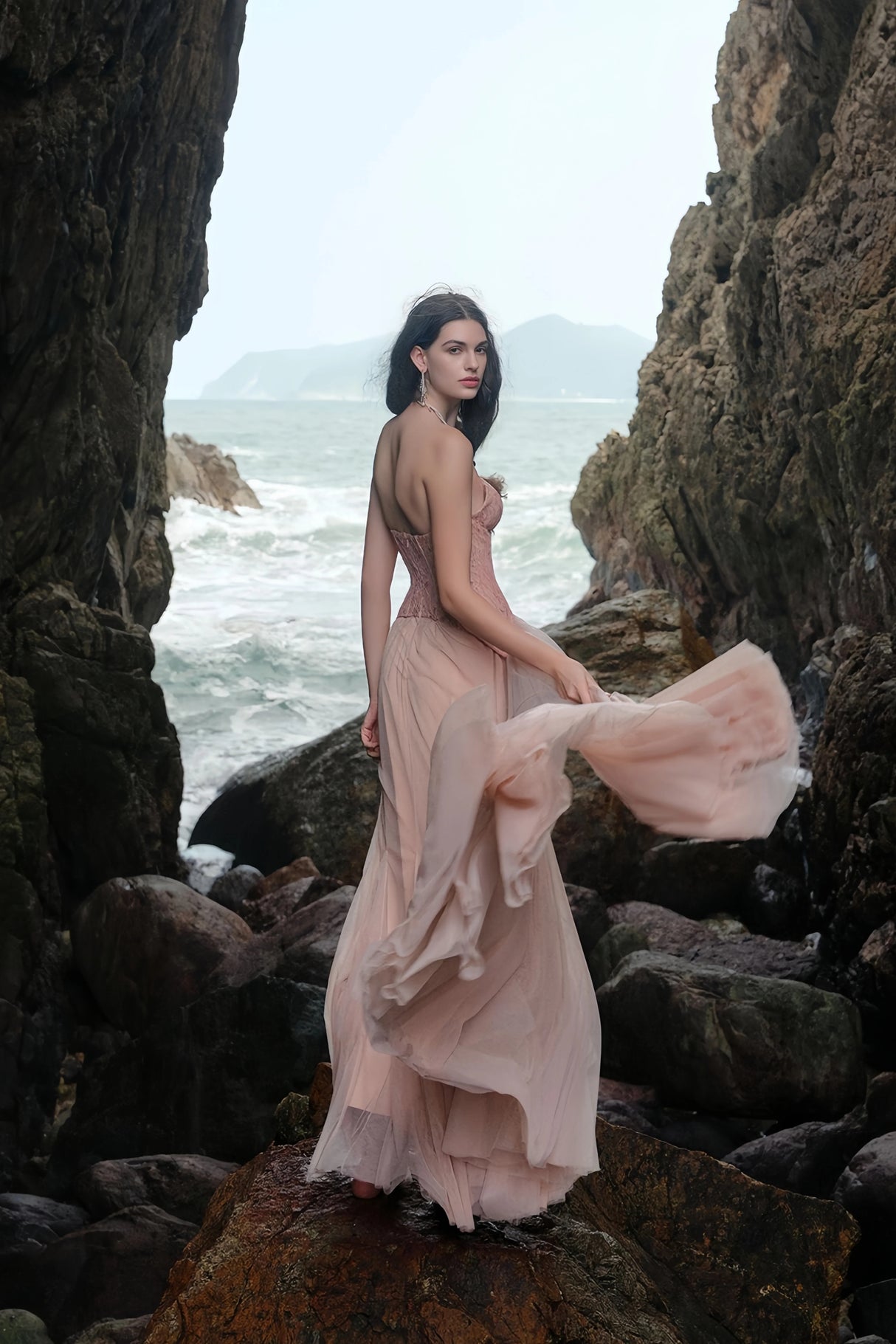 Ulrique Pink Lace Corset Tulle Maxi Dress