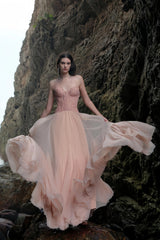 Ulrique Pink Lace Corset Tulle Maxi Dress