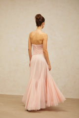 Ulrique Pink Lace Corset Tulle Maxi Dress