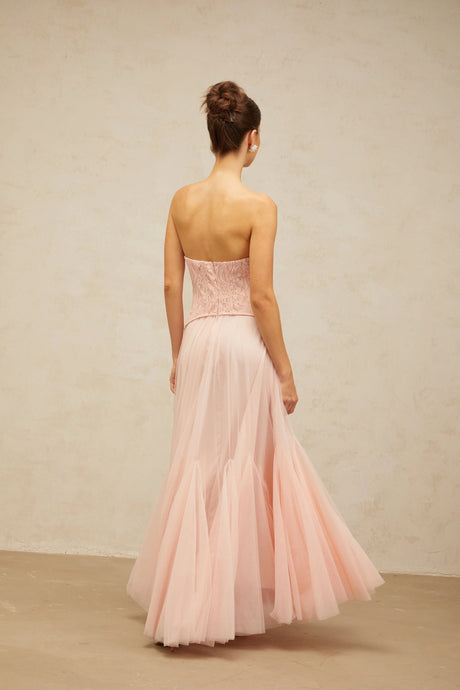 Melody Maxi Dress Pink Lace Corset Tulle