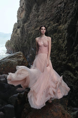 Ulrique Pink Lace Corset Tulle Maxi Dress