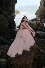 Ulrique Pink Lace Corset Tulle Maxi Dress
