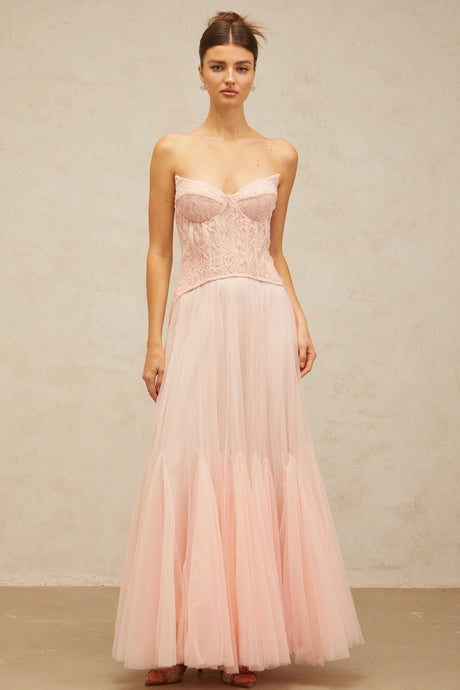 Melody Maxi Dress Pink Lace Corset Tulle
