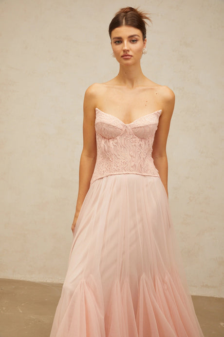 Melody Maxi Dress Pink Lace Corset Tulle