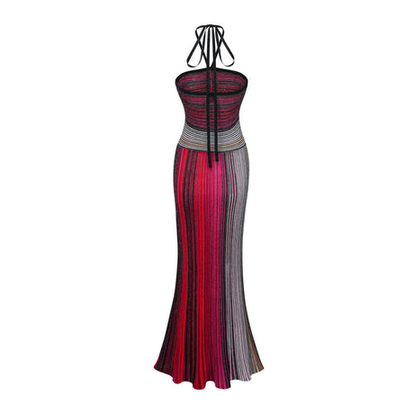 Emilee Maxi Dress Red Metallic Knit Halterneck