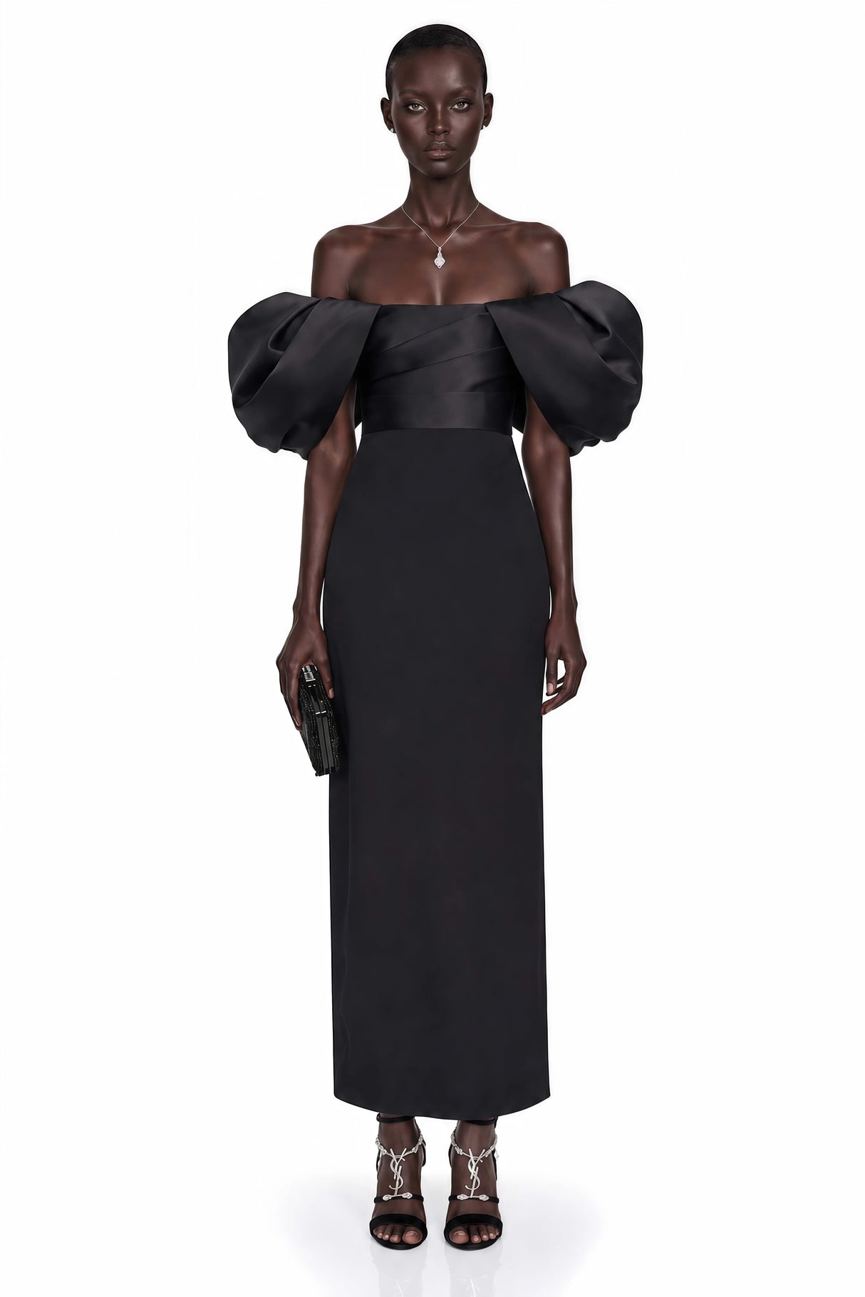 Umay Black Maxi Dress with Puffball Sleeves