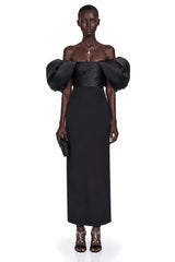 Umay Black Maxi Dress with Puffball Sleeves
