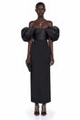 Umay Black Maxi Dress with Puffball Sleeves