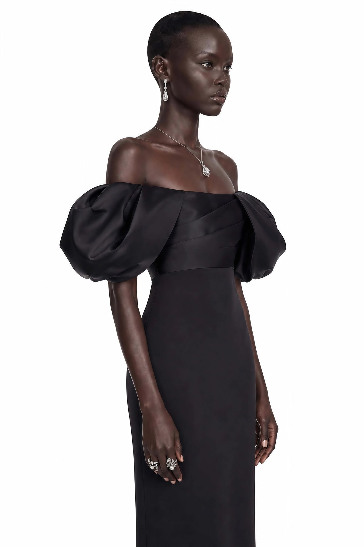 Umay Black Maxi Dress with Puffball Sleeves