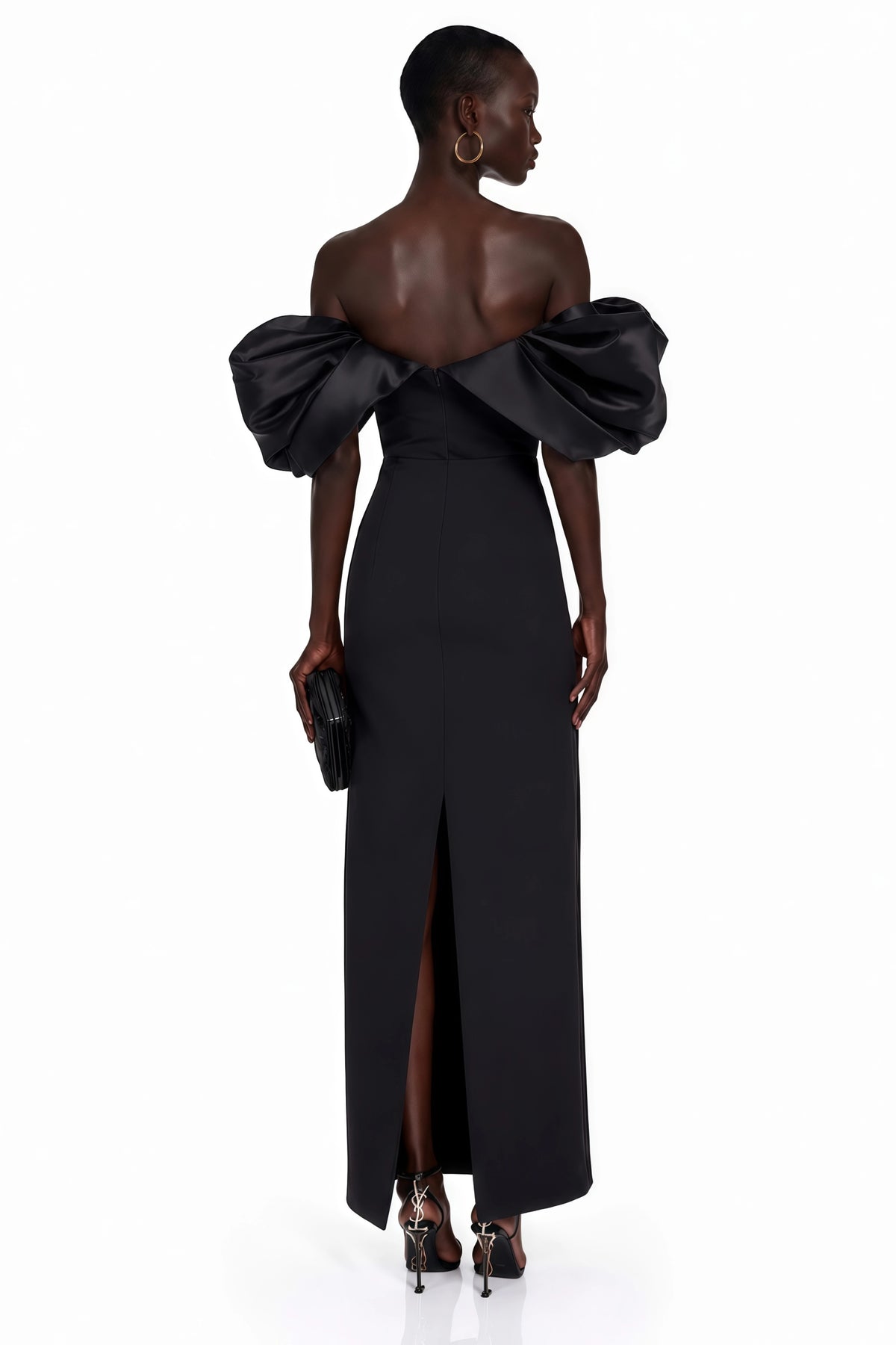 Umay Black Maxi Dress with Puffball Sleeves