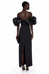 Umay Black Maxi Dress with Puffball Sleeves