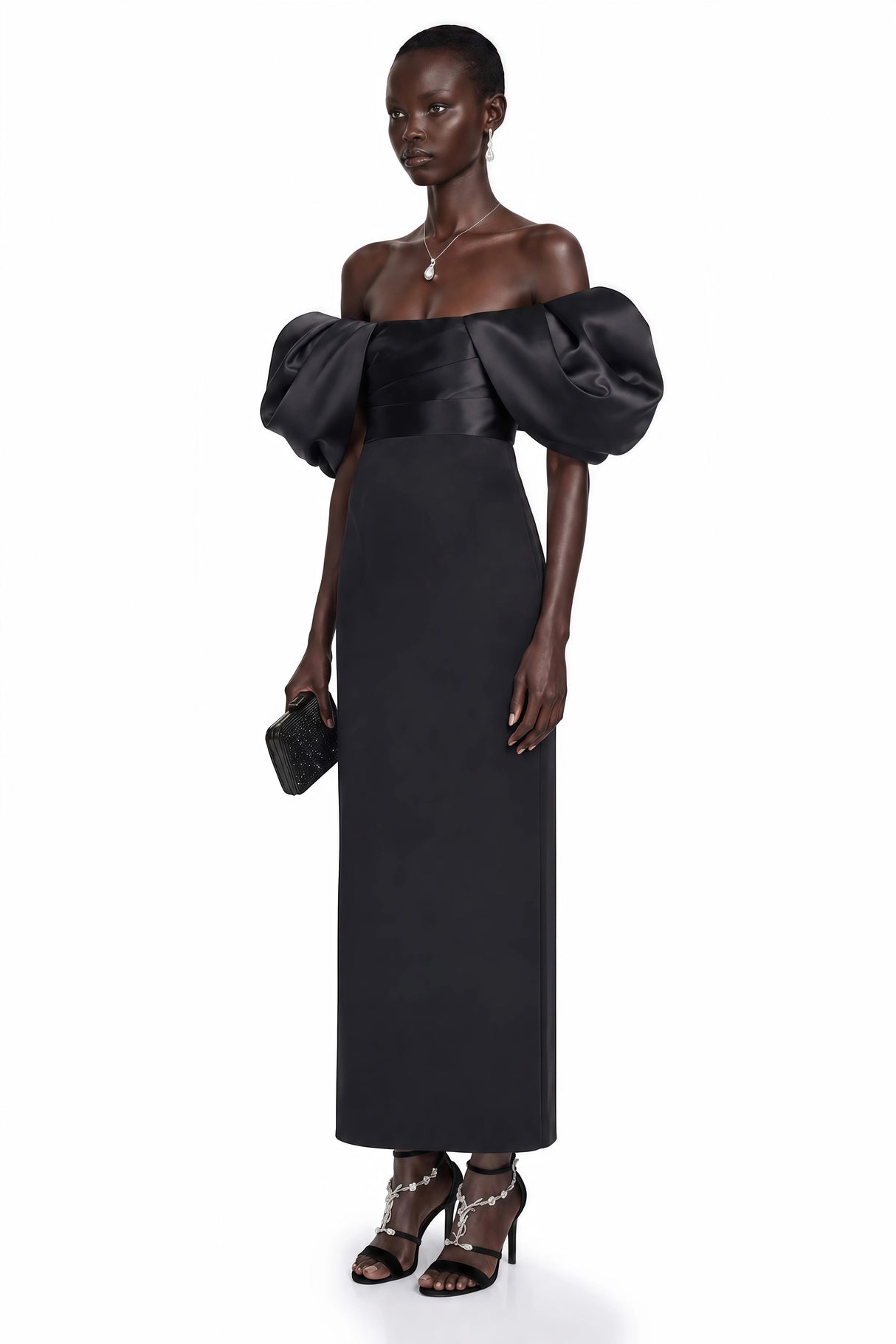Umay Black Maxi Dress with Puffball Sleeves