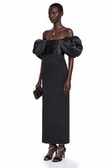 Umay Black Maxi Dress with Puffball Sleeves