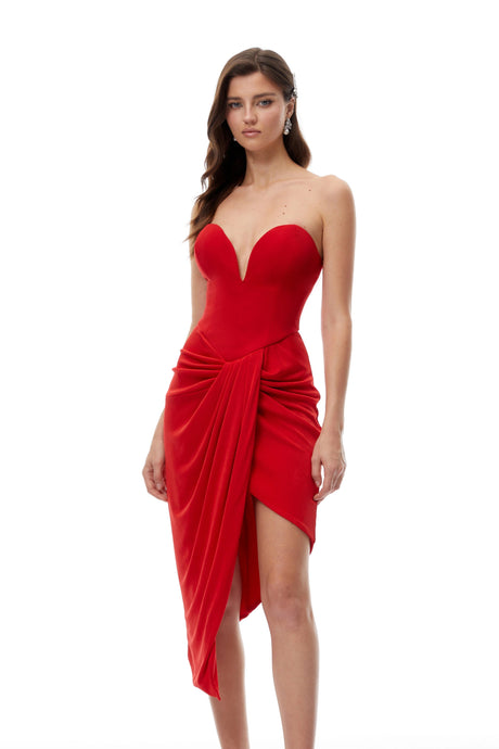 Vittoria Mini Dress Red Strapless Gathered Corset