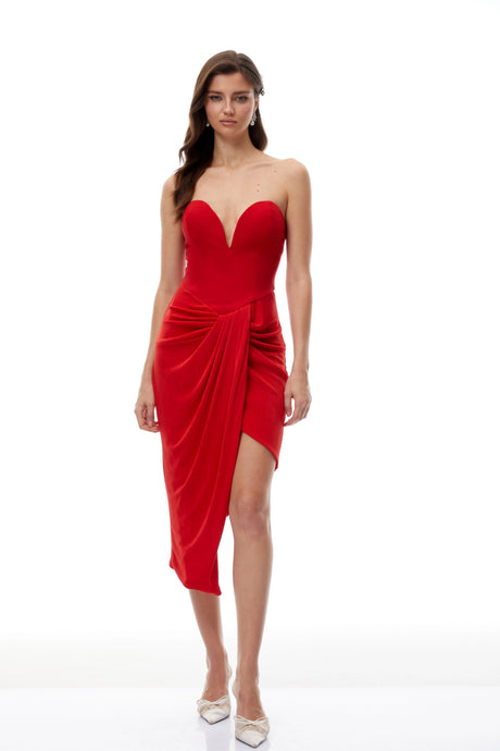 Vittoria Mini Dress Red Strapless Gathered Corset