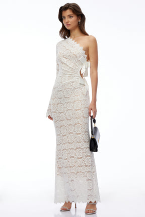Unity White One Shoulder Lace Maxi Dress with Bow