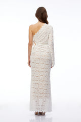 Unity White One Shoulder Lace Maxi Dress with Bow