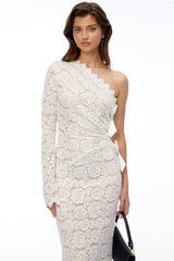 Unity White One Shoulder Lace Maxi Dress with Bow