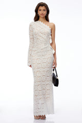 Unity White One Shoulder Lace Maxi Dress with Bow