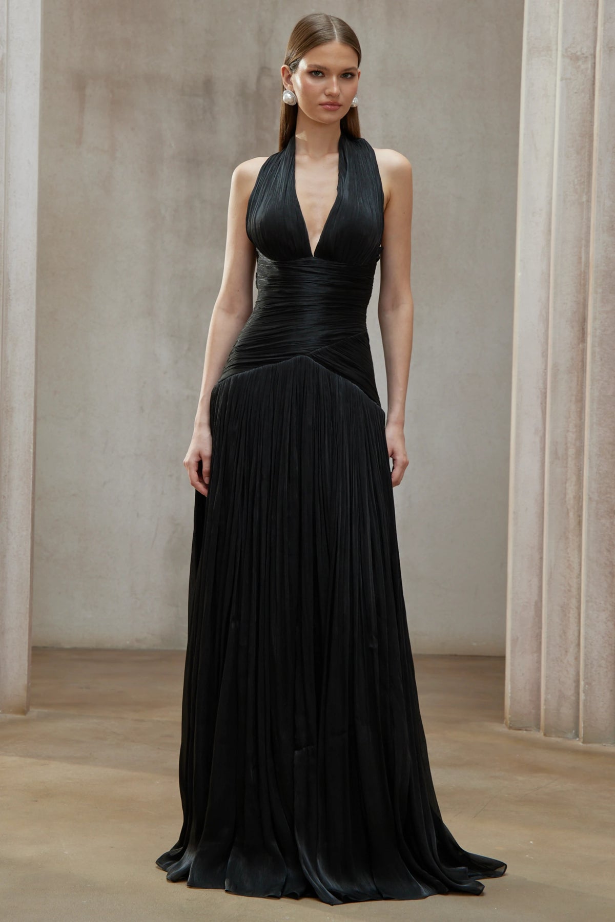 Uranie Black Gathered Maxi Dress