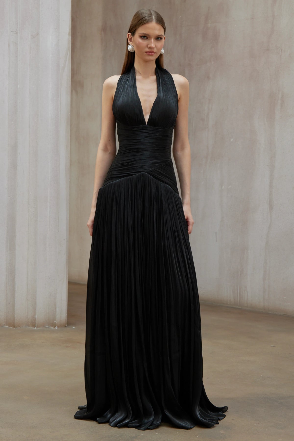 Uranie Black Gathered Maxi Dress