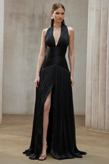 Uranie Black Gathered Maxi Dress