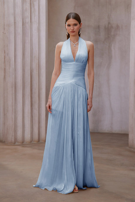 Madisyn Maxi Dress Blue Gathered
