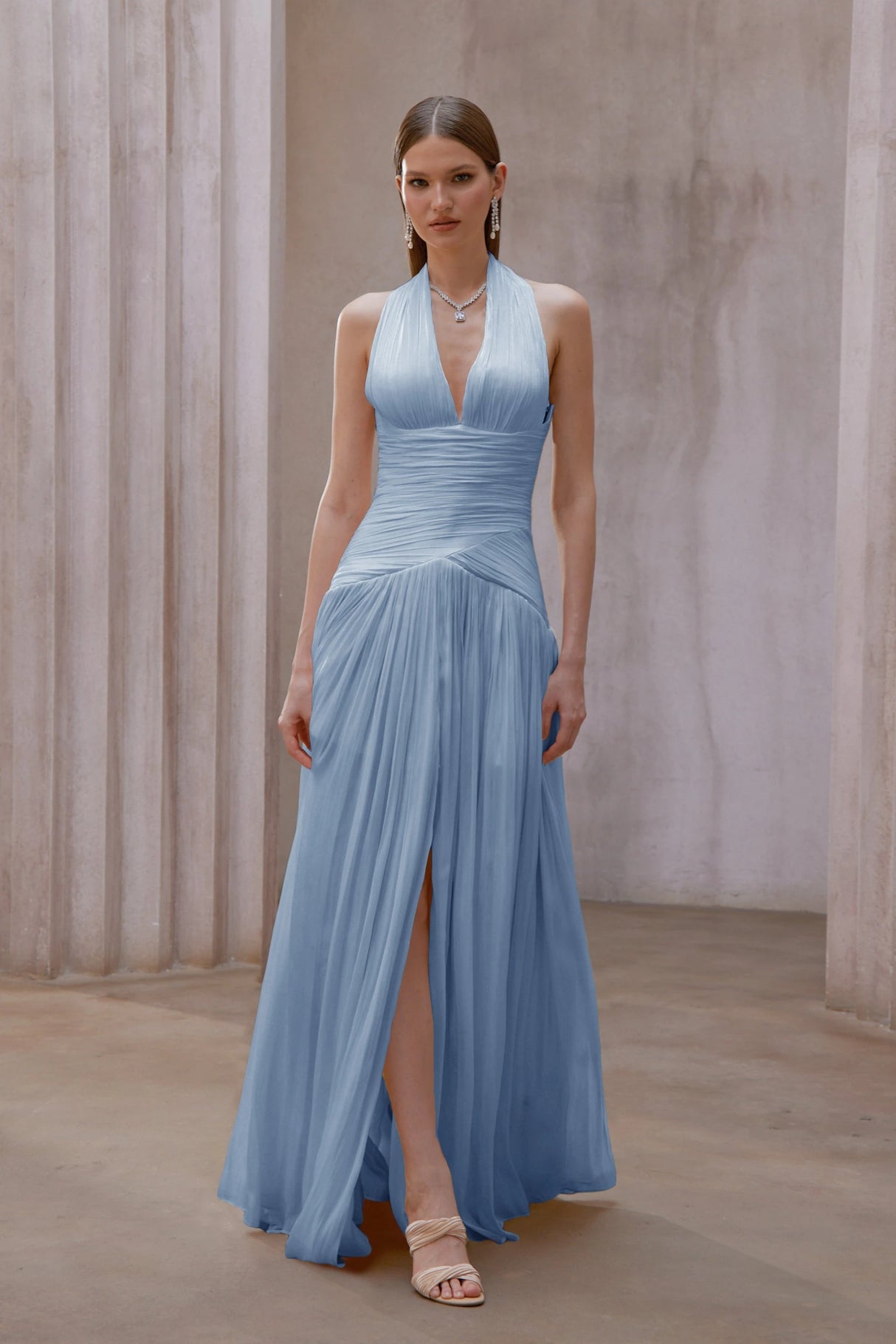 Uranie Blue Gathered Maxi Dress