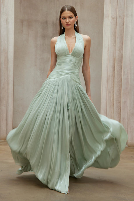 Giselle Maxi Dress Mint Green Gathered