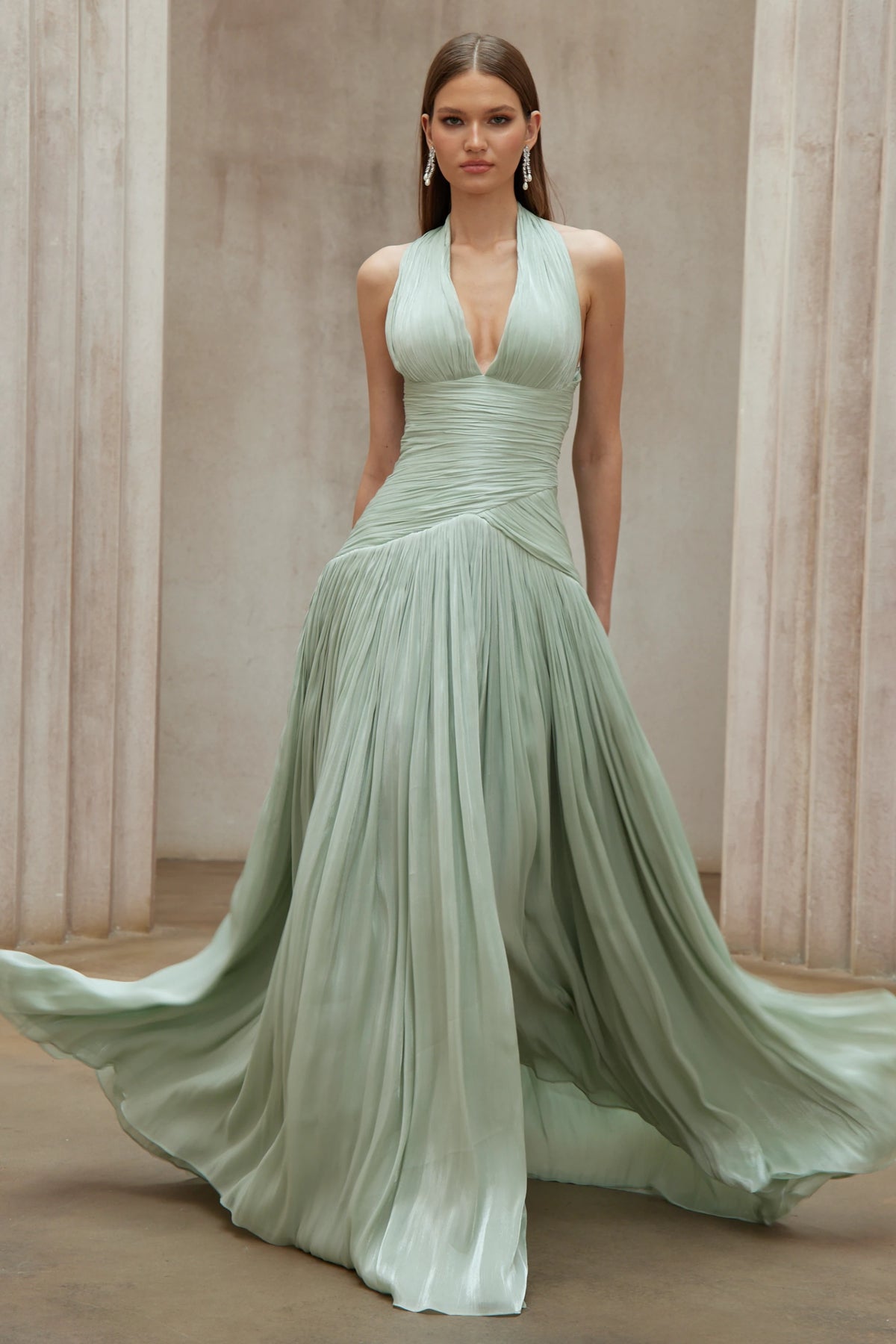 Uranie Mint Green Gathered Maxi Dress